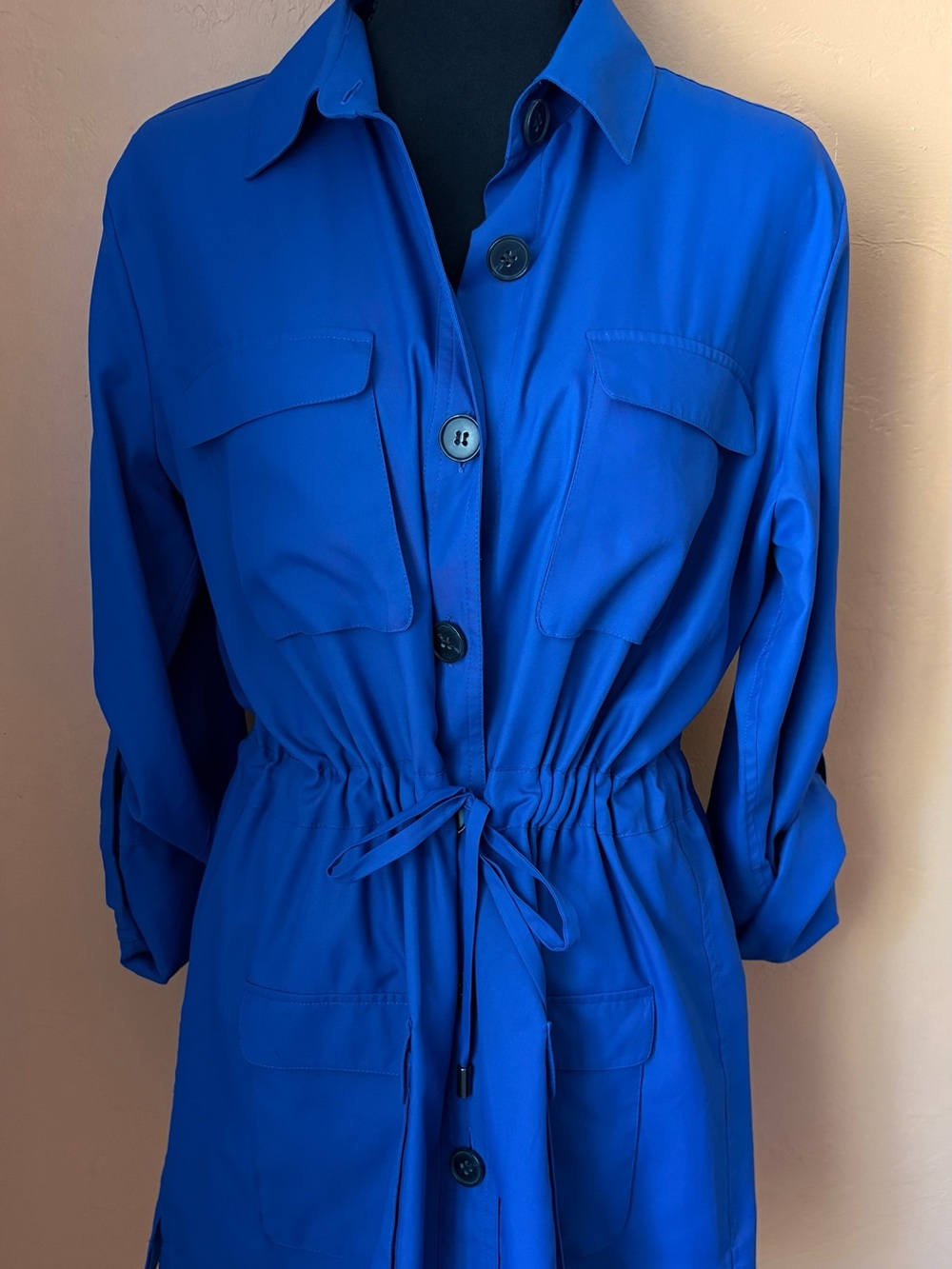 Calvin Klein Button Down Tunic Top with Rolled-Up Sleeves Size Medium NWOT